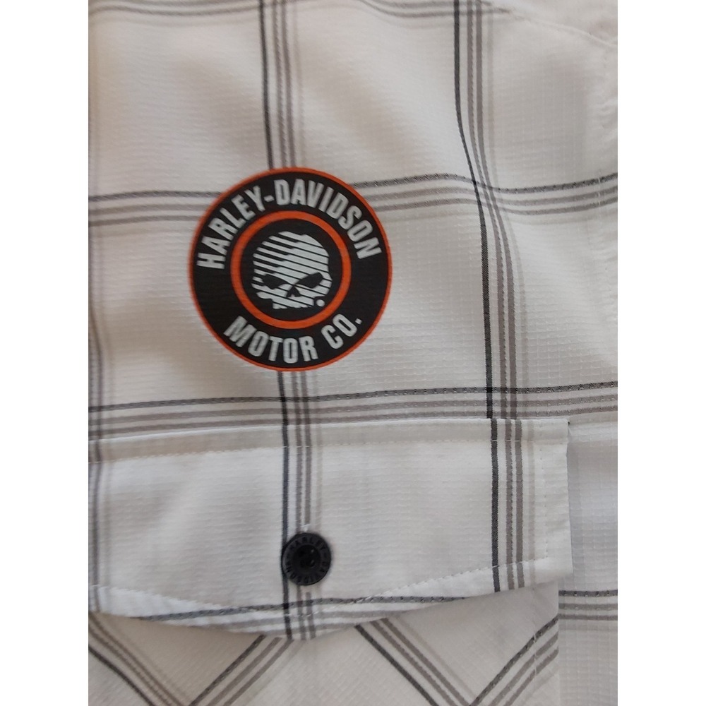 Harley Davidson MotorClothes Shirt Mens M White Plaid Button Up Biker Logo - Picture 3 of 13